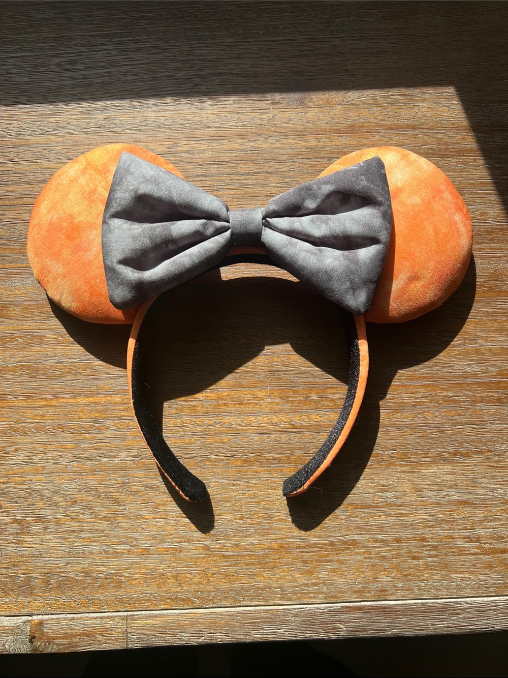 Orange Mickey Minnie Ears Headband with Gray Bow